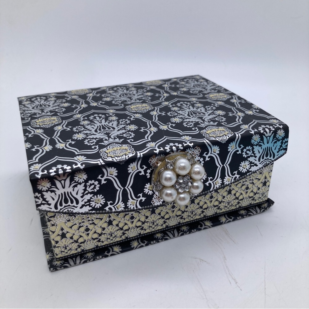 Punch Studio Damask Pattern Trinket Box Faux Pearl Accent Magnetic Closure